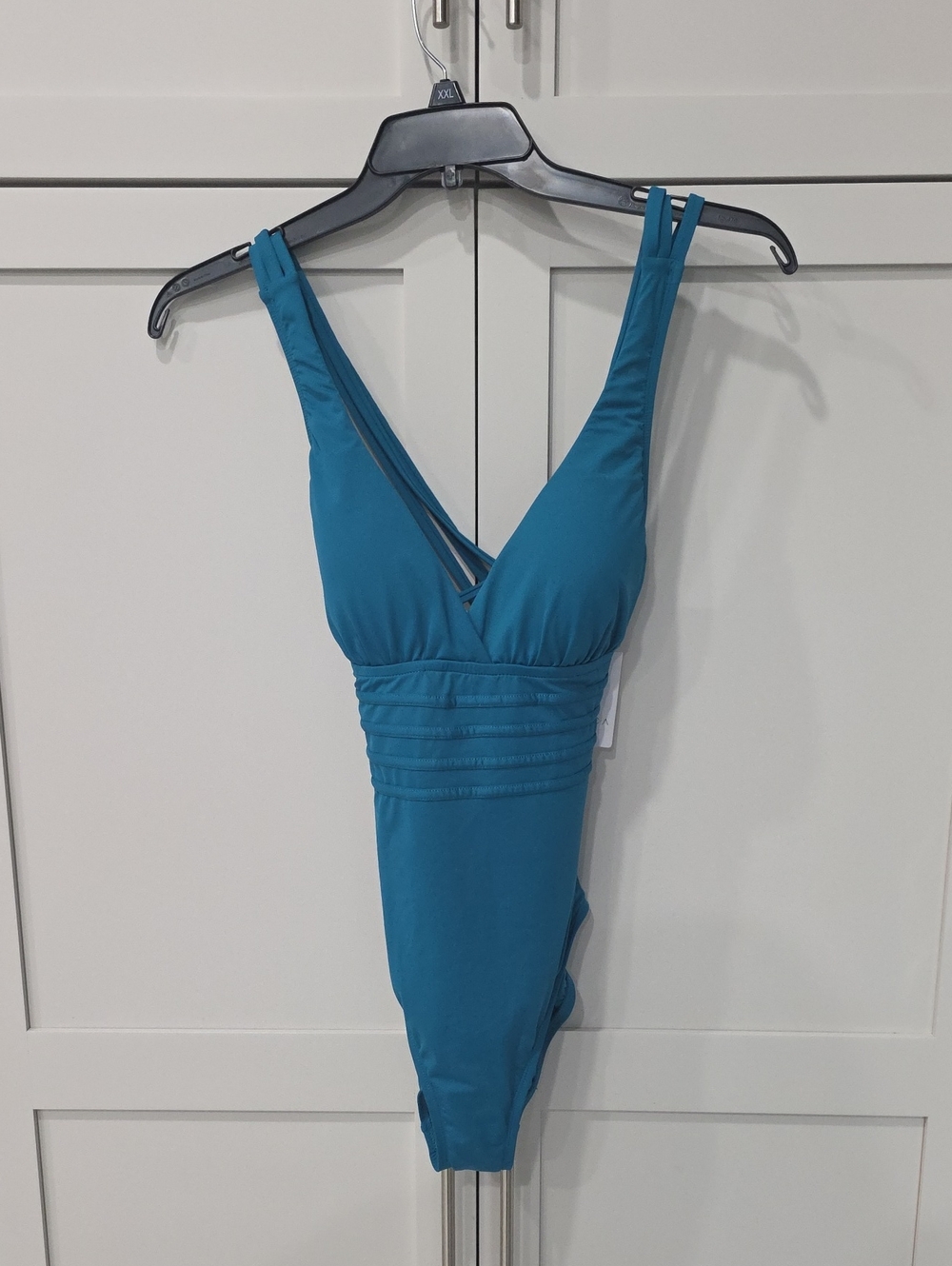 La Blanca Teal, Green CBC One-Piece Swimsuit with Ruched Waist Tummy Control NWT